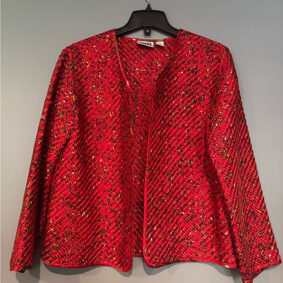 Chico's Jackets & Blazers - Chico's Red Textured Blazer with Open Front